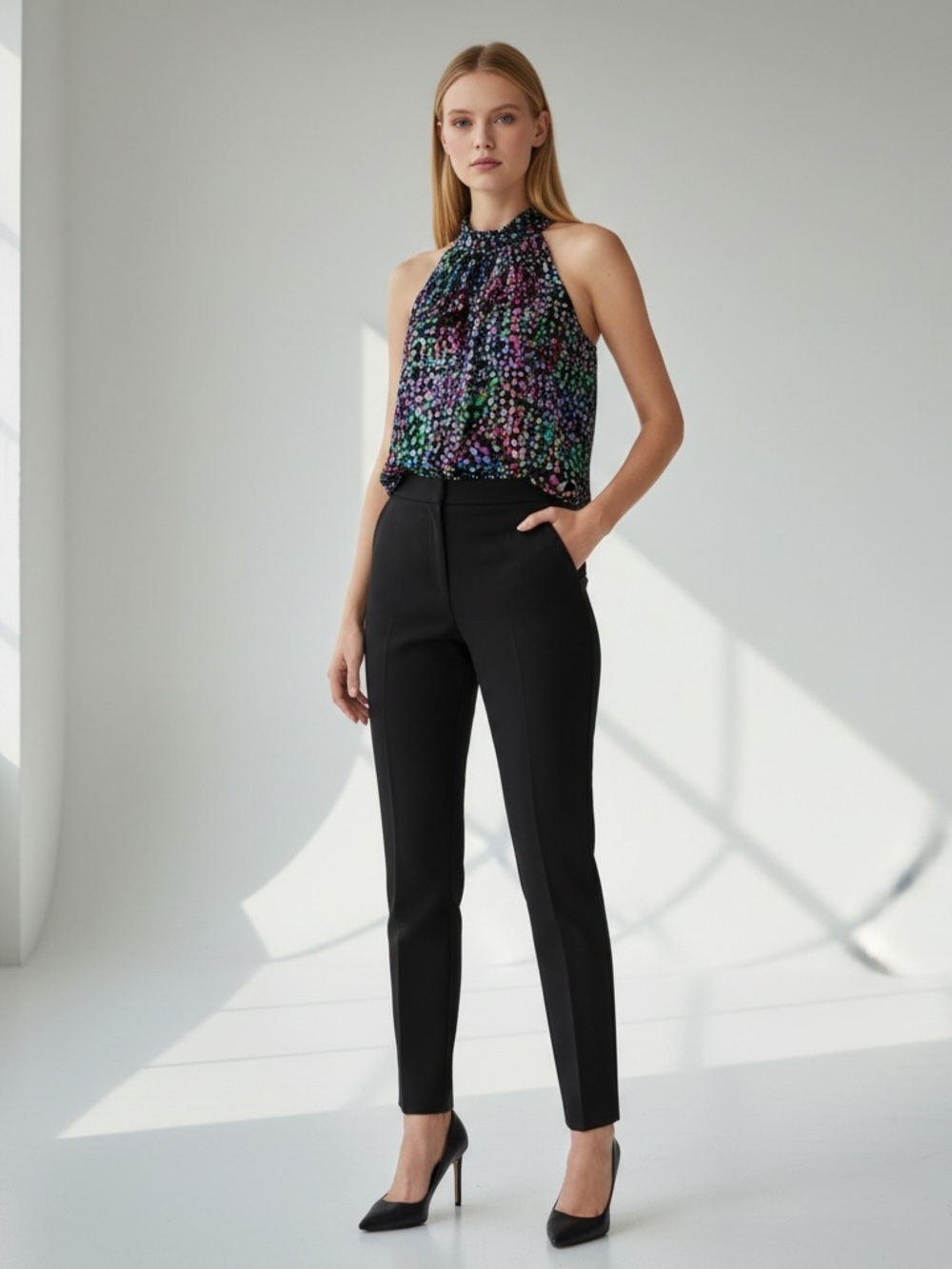 kate spade Black Multicolor metallic Dot Halter Camisole